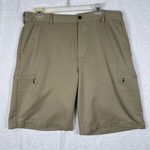 IZOD Men's  Shorts Size 34 Extra Flat Front Pockets 10” Inseam Tan Golf Classic
